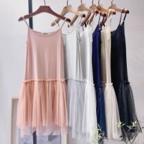 Spring autumn pure cotton beating base sashimi vest with vest one-piece dress Lace Silk Screen Yarn Splicing Fluffy for short dresses