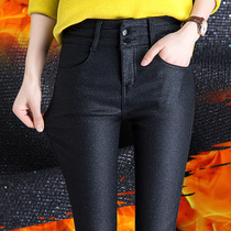 Tide Ocnltiy plus-wool pants female fall and winter thin high waist pants elastic wear tight pants