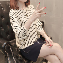 Knitted Shirt Autumn and Winter New Korean Batmobile Shirt 2021 Large Size Striped Women Loose Women Short Sweater Jacket