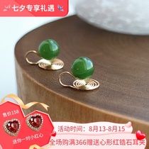 Hetian Jasper green ear clip original design painless without pierced ears high-end earrings