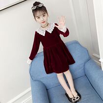 Girl dress 2020 new spring and autumn children Korean version of fashionable little girl foreign style golden velvet princess skirt
