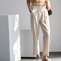 Suit pants womens summer thin high waist straight tube loose cigarette tube pants womens professional thin nine-point casual radish pants