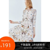 Lily2020 spring new womens style bright silk A long vintage flower long sleeve dress 7932