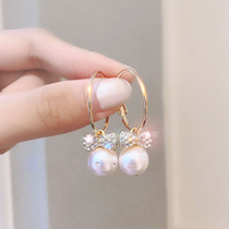 Korean Version Fashion Butterfly Knot Earrings Woman Temperament Ring Imitation Pearl Earrings Earrings Earring Style Personality Net Red Ear Ornaments