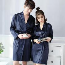 Summer leisure summer summer dress hotel female summer style bathrobe silk slippery bathrobe lovers long sleeves ice silk nightdress spring