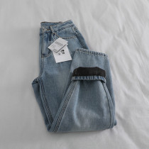 Light Blue Jeans Woman Plus Suede Thickened 2021 New Autumn Winter High Waist Display Slim Loose Straight Drum Old Daddy Pants Tide