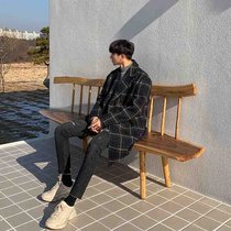 Woolen coat mens long non-cashmere winter mens plaid British style Korean version of the birds grid woolen jacket