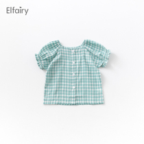 Elfairy Girl Plaid Short Sleeve Baby T-Shirt Cute Show Gas Little Girl Summer Clothing Baby Liner Dress Thin