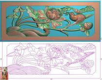 Antique architecture Ancient building Lotus bird kingfisher carving jdp relief gray scale wood carving Computer engraving