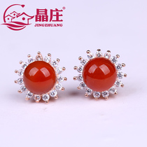 Gift certificate natural south red agate earrings s925 silver rose gold simple and generous red temperament to send mother earrings