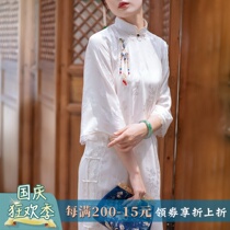 White Jade roses spring and autumn summer silk big sleeves young elegant city cheongsam retro Republic of China