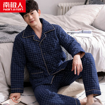 Mens pajamas winter thickened cotton Mens autumn and winter cotton padded cotton plus cotton middle-aged dad home suit set