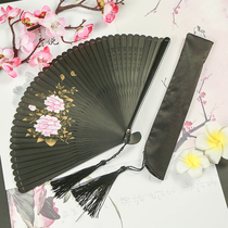 Chinese style full bamboo fan Lady Japanese style ancient style classical black folding fan small Hanfu dance fan easy to open and close