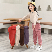 Girls plus velvet pants autumn and winter thick warm children cotton pants corduroy outside wear loose foreign sports overalls