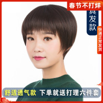 Wig female short hair short straight hair real hair in the elderly mother full hood light real hair natural wig set