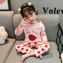 Childrens pajamas set womens spring and autumn cotton long sleeves thin female baby baby childrens autumn cute home clothes