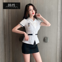 Front desk work suit suit shirt stripe massage sauna Pedicure Foot Bath technician work clothes sexy foot bath clothes