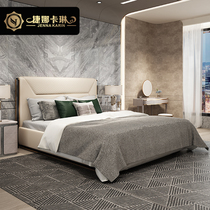 Postmodern genuine leather bed upmarket 1 8 m main bedroom with simple luxury solid wood bed Italian style light lavish double soft bed