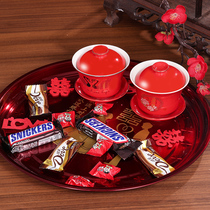 Jiuxi wedding celebration supplies Candy plate thickened wedding stainless steel fruit plate Wedding wedding red tea cup tray