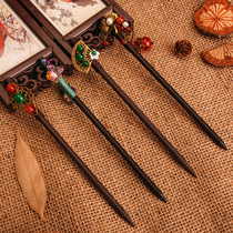 Hand-wrapped flower hairpin Wooden hairpin Ancient costume hairpin Ancient style flow disc hair ball head female hair ornaments Hanfu headdress