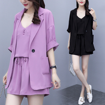 Big Code Women Dress Summer Clothing Display Slim Fit Clothing Fat Mm Minus Age Foreign Air Suit Shorts Three Sets 2022 New Wave