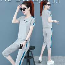 MMQ Short Sleeve Casual Sports Suit Women Summer 2022 New Loose Slim 7 Pants Running Suit Two Sets Tide