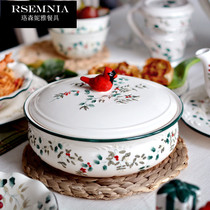 Rsemnia Eurostyle Ceramic Cutlery Soup Pot Soup Bowl Soup Basin Hand-painted Embossed painted with heat resistant