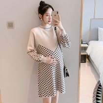 Pregnant women Autumn New bottoming sweater skirt 2021 new small fragrant wind skirt large size loose knit dress