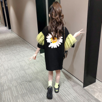 Korean girl T-shirt 2021 new summer super foreign Internet red half-sleeved leggings in big childrens fashionable mid-length