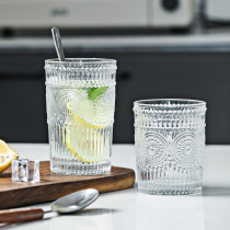 Transparent embossed glass household simple ins wind drinking cup retro creative net red lead-free thickened tea cup