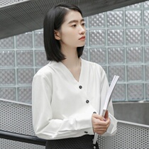 Autumn is good to wear chic tops lazy temperament shirts long-sleeved V-neck shirts