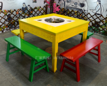 Marble hot pot table and chair combination hot pot table self-service hot pot Chongqing old hot pot table and chair solid wood hot pot table