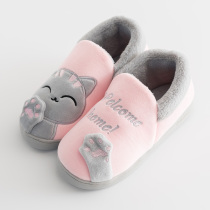 Korean version of cotton slippers female winter couple student indoor household warm plush cat claws cute moon with heel