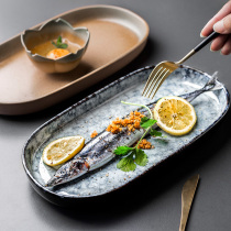 Porcelain color beauty Japanese ceramic plate creative home large fish plate rectangular plate shallow plate dish retro tableware