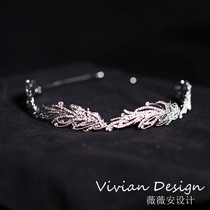 Simple and exquisite Korean star leaf bridal hair hoop wedding dress diamond studio photo with makeup accessories