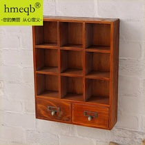 Punch-free solid wood wall shelf Wall shelf wall cabinet creative lattice locker bedroom wall cabinet small storage cabinet