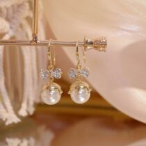 High-end earrings temperament net red pearl earrings 2020 new trendy simple sterling silver net red bow earrings