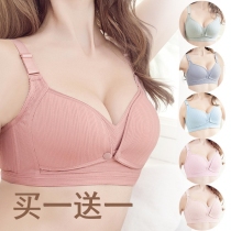 Pregnant women breast lactating bra without steel ring cotton front open buckle gathering underwear pregnancy anti-light thin feeding bra