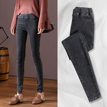 High waisted plus velvet jeans women autumn and winter 2021 New thin elastic waist leggings outside wearing warm women pants