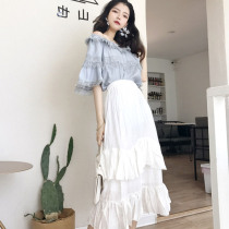 Hong Kong style casual fashion set 2022 new womens early autumn two-piece light cooked dress foreign-style cake skirt summer