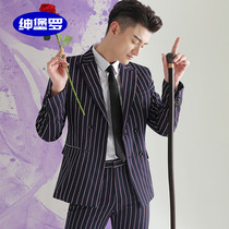 New costume men's suit striped double-breasted studio theme Korean slim photo dress suit suit