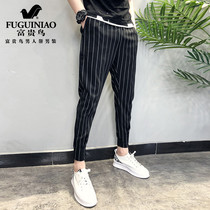  Rich bird striped nine-point pants mens Korean version of the trend all-match 9-point small feet social guy handsome casual mens pants