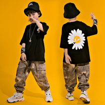 Boys performance clothing suit hiphop childrens loose overalls performance clothing hip-hop short-sleeved jazz dance drum