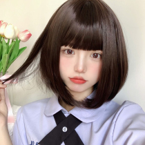 Wig short hair female summer natural full headgear cute round face bobble hairstyle air qi bangs short straight hair