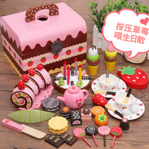 Girl New Year birthday gift simulation cake Toddler children wooden cut happy family kitchen Little princess toy