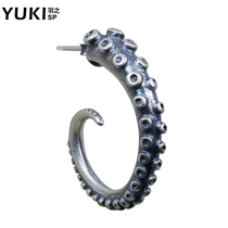 YUKI personality hipster 925 silver goth retro Dark Tide men and women octopus tentacle white ear ring silver earrings