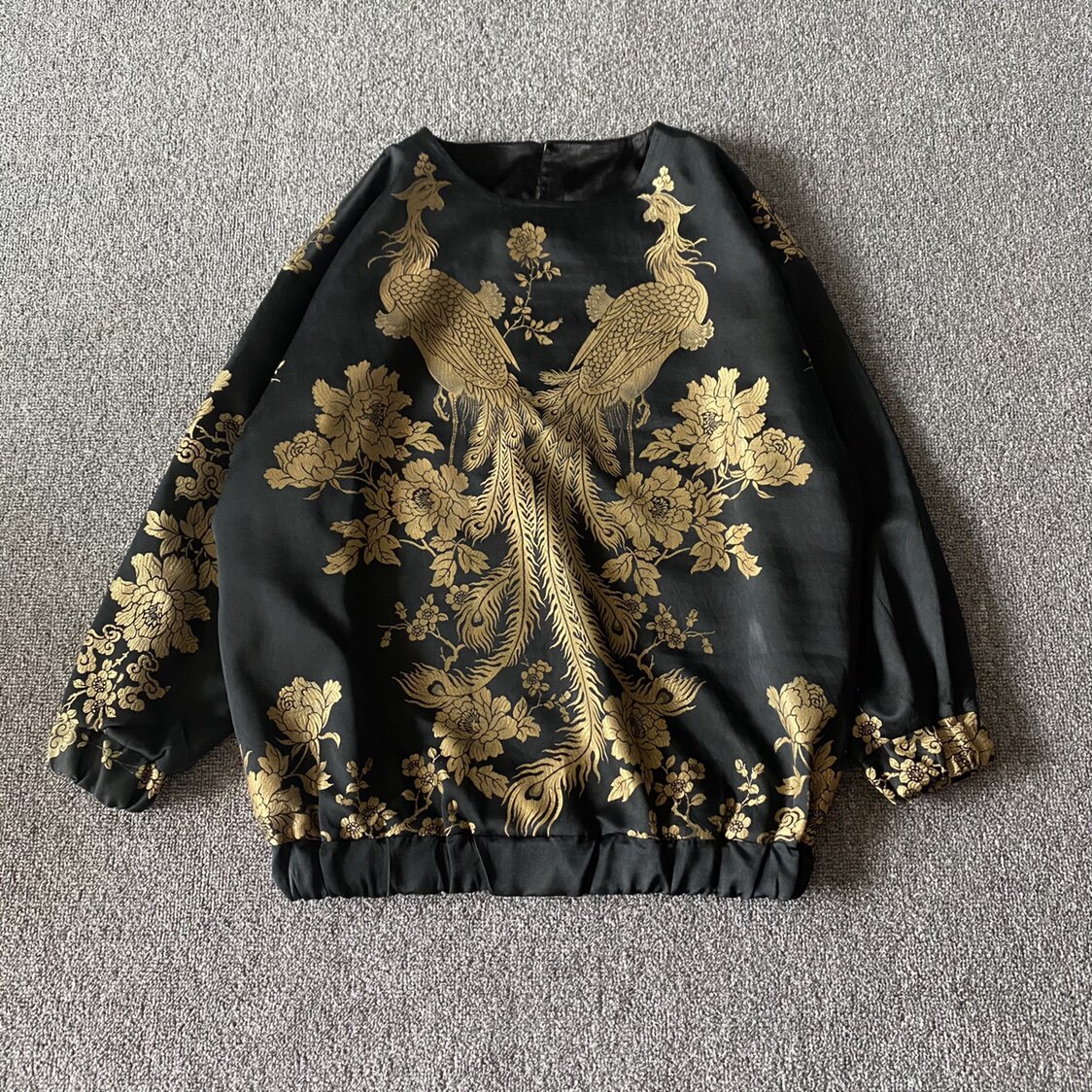 Cloud decoration totem 2021 original ethnic style women's clothing old satin silk satin casual thick cotton top loose