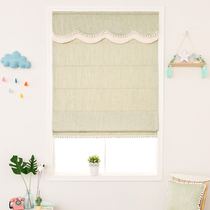 Nordic ins wind Pompon solid color Roman curtain Solid color lifting curtain Study bay window shading up and down lifting curtain