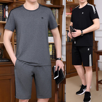 2022 Summer New Middle Aged Sports Suit Men Cotton Short Sleeve Shorts Big Code Dad Round Collar Casual Clothes