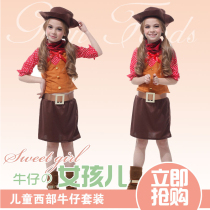 Halloween girls cowboy costume children cos perform costume west cowboy dress cowboy to perform new style